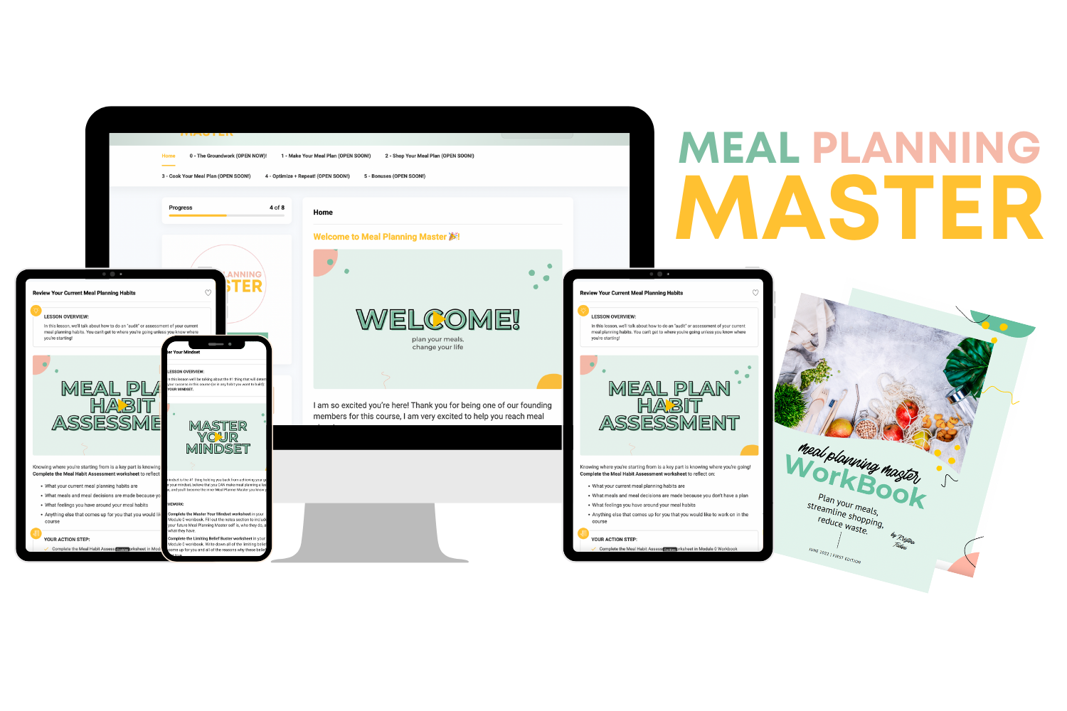 a mockup of Meal Planning Master course content