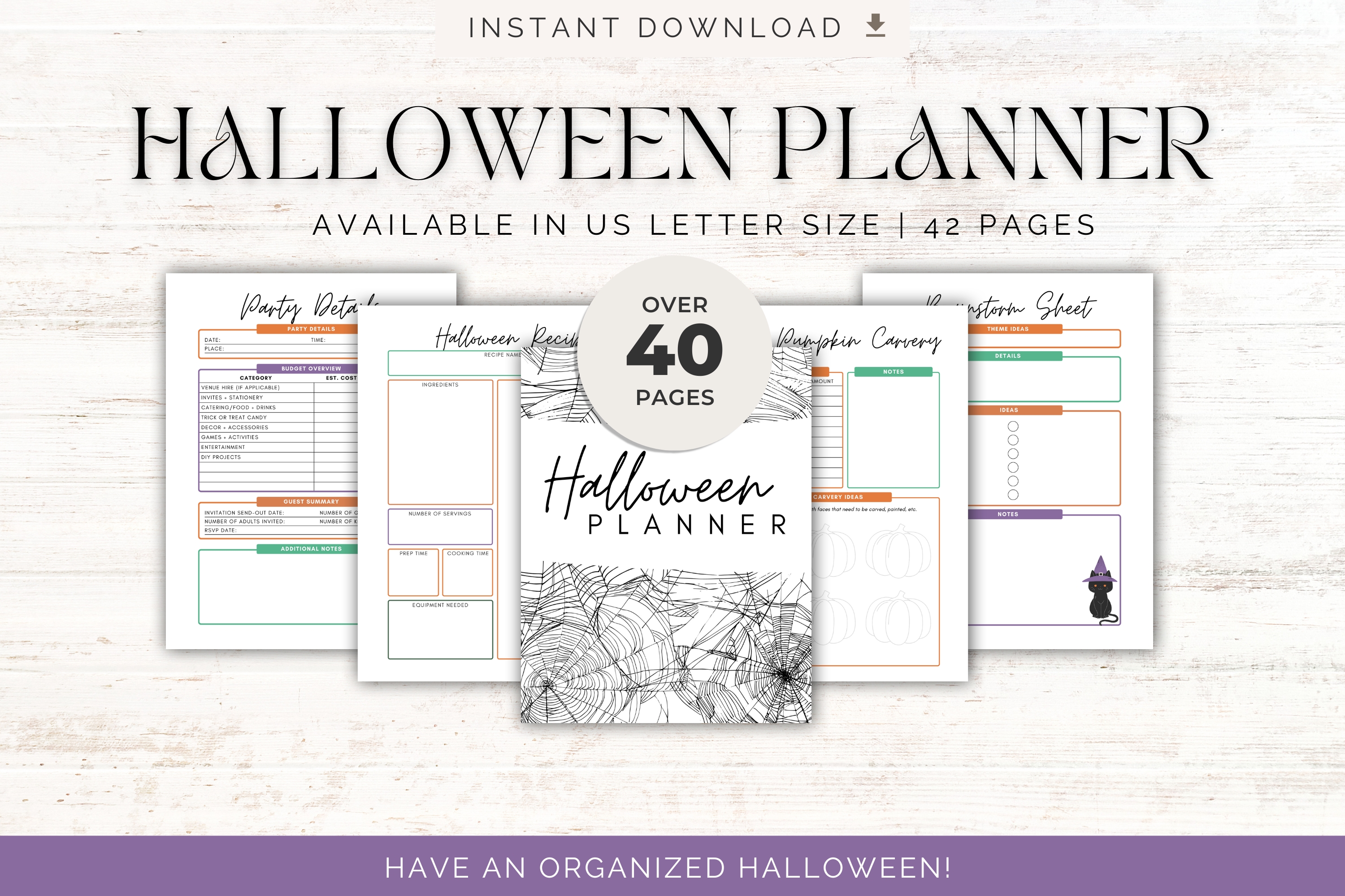 mockup of Halloween planner pages