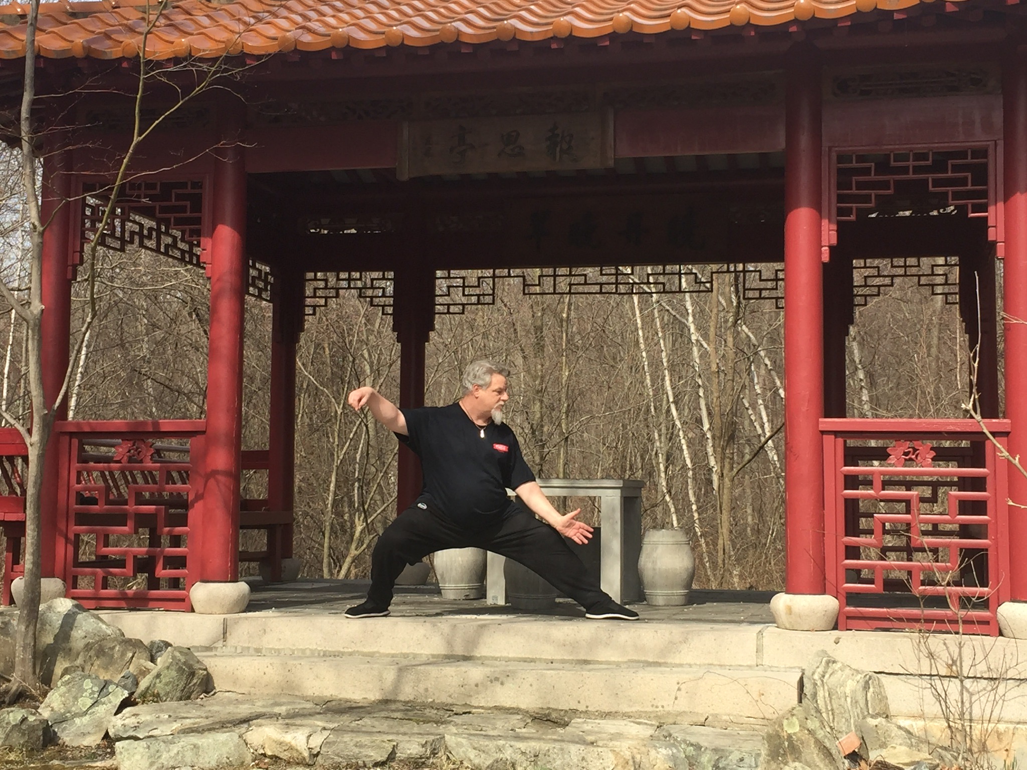 Jim doing Snake Creeps Down at a temple