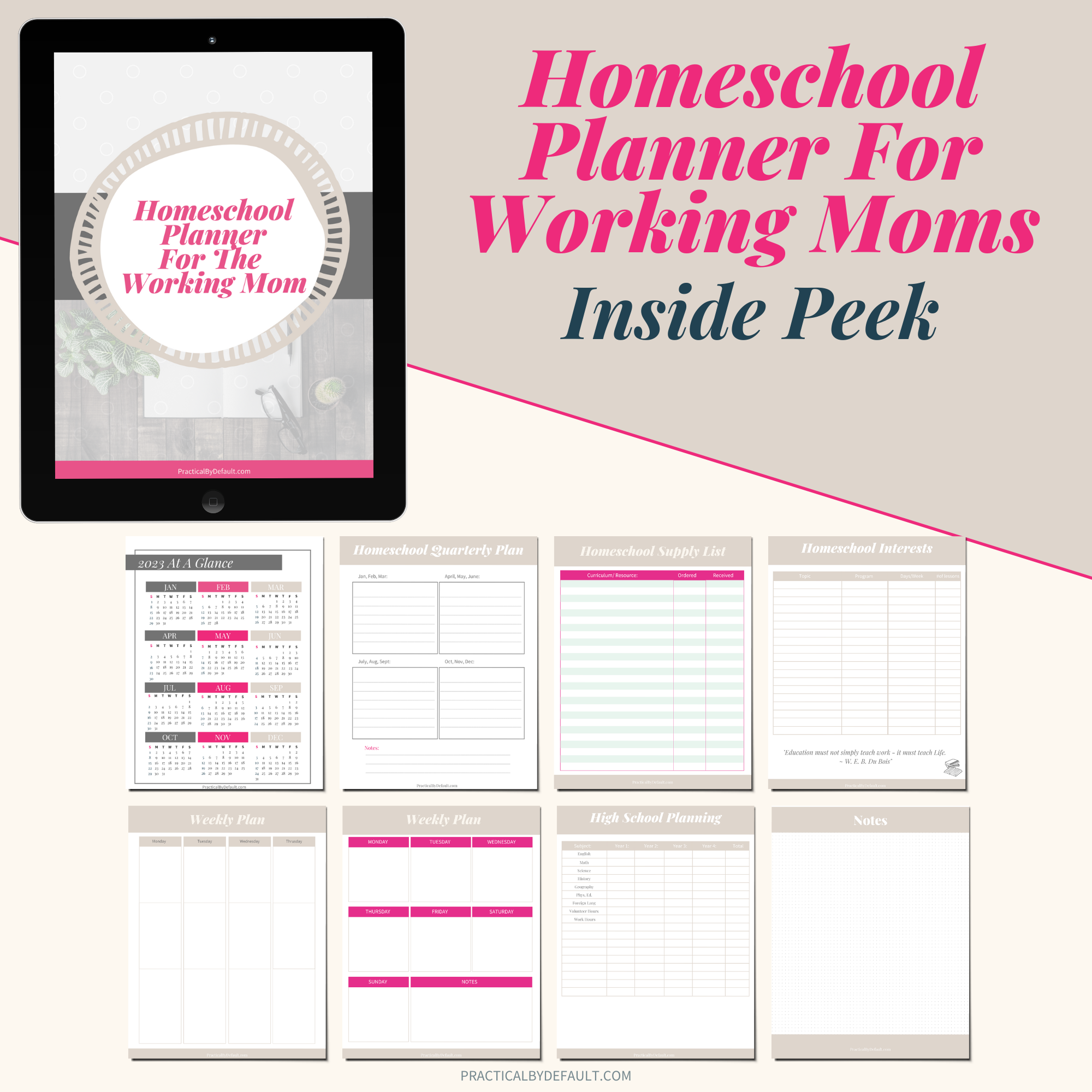 Inside pages of the Homeschool planner