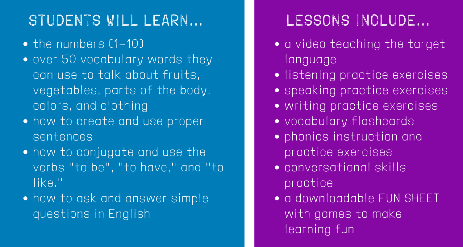 What students will learn in the English lessons and what the lessons include