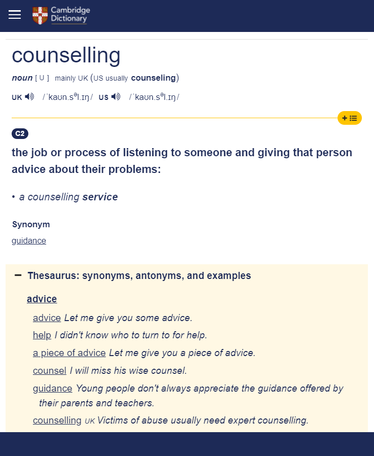 Cambridge Definition of Counselling