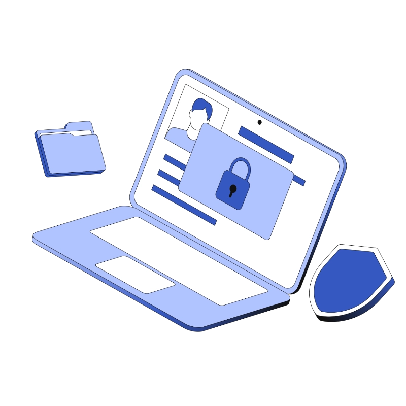 blue laptop illustration with lock on the screen