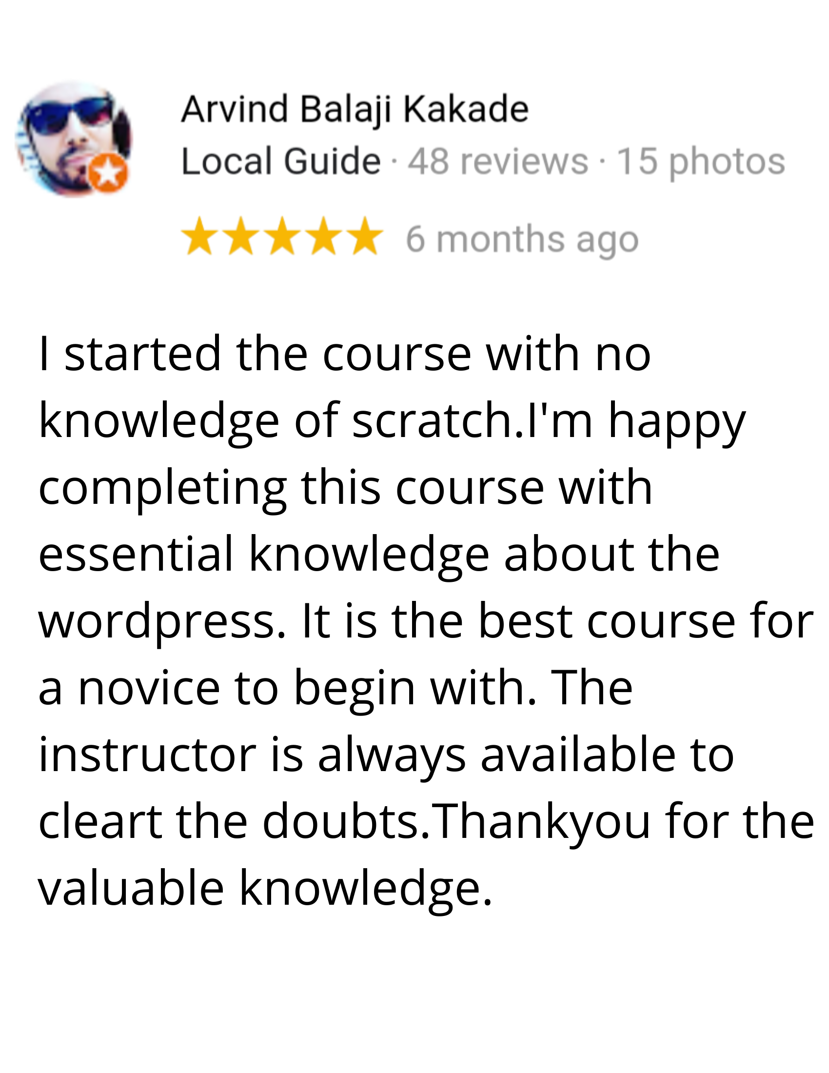 review for web development training course