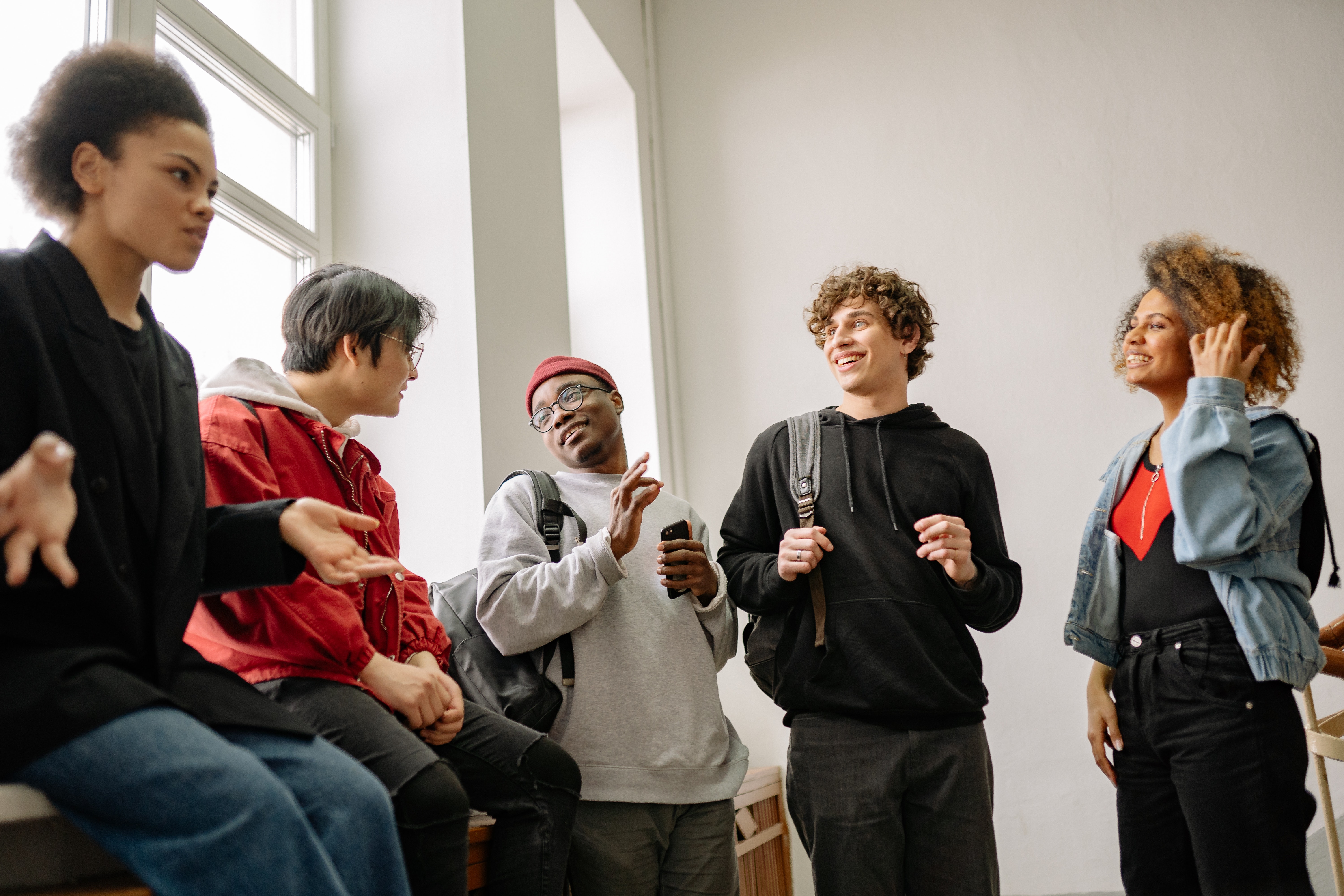 students in a group talking