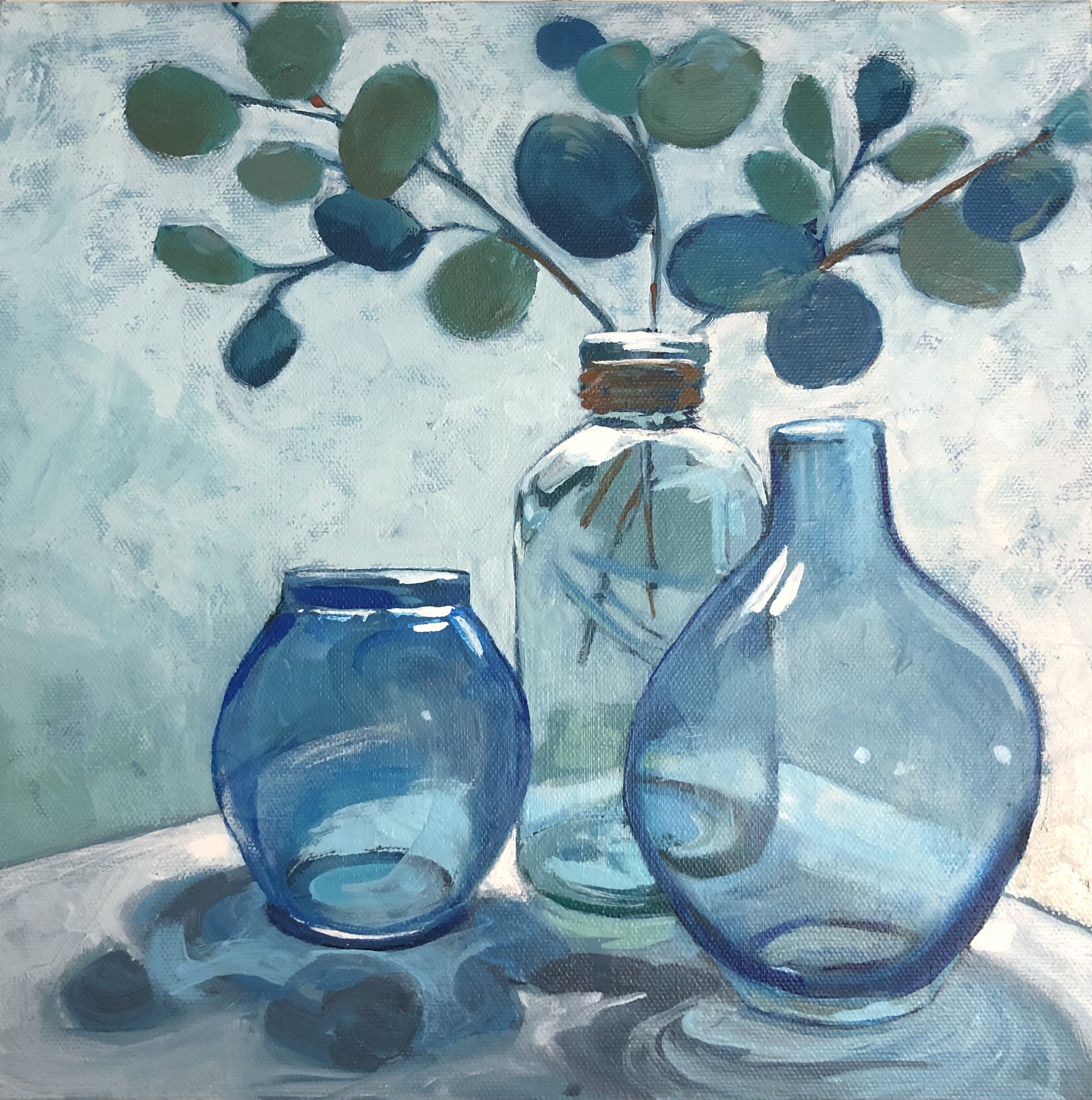 blue glass vases