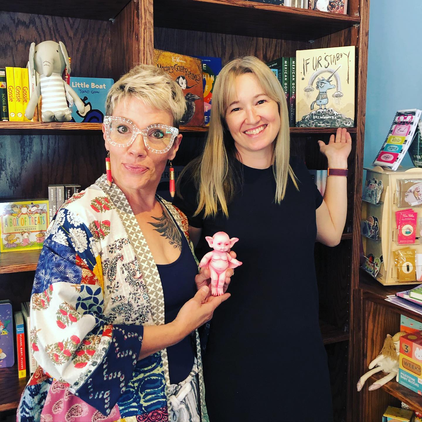 Kaz Windness and Heather Brockman Lee in a book store