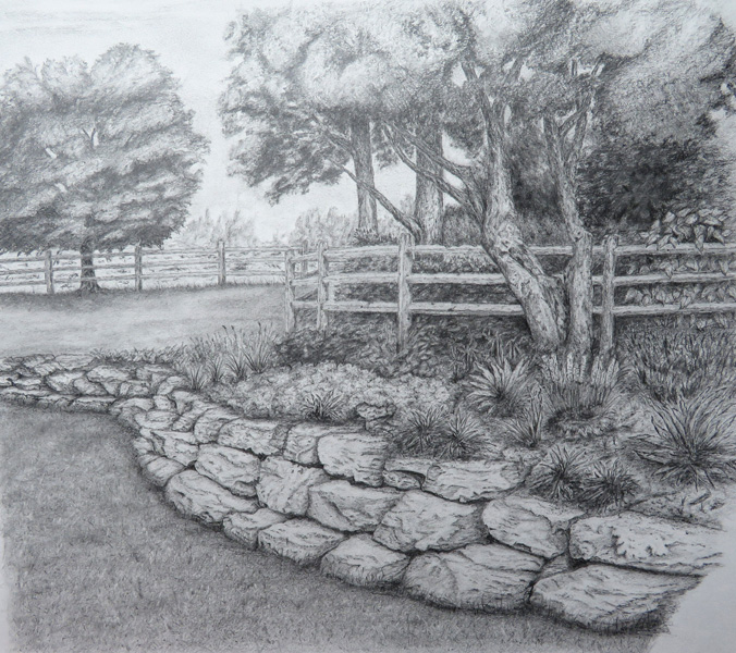 Graphite drawing of a Boise area park