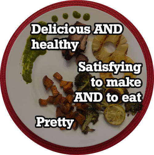 well-plated healthy meal with a text overlay