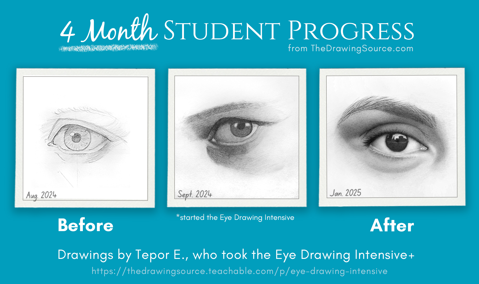 Student eye drawing transformation in the Eye Drawing Intensive course