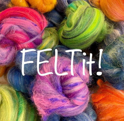 FELTit text over colorful wool roving