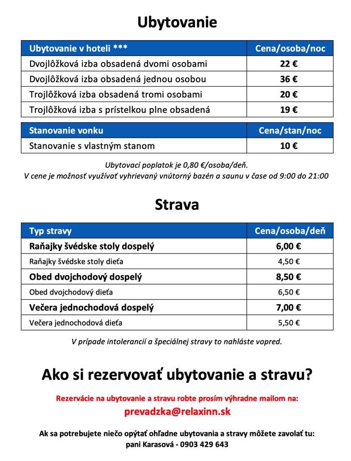 Cenník ubytovania stravy na regeneračný pobyt Qi gong