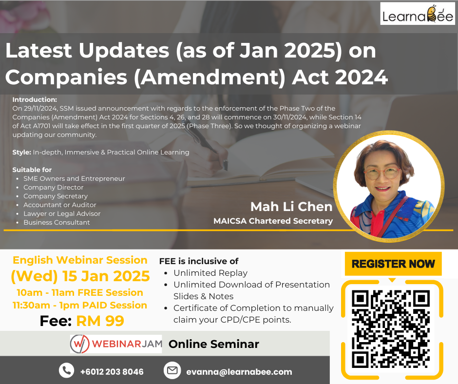 (English) Latest Updates (as of Jan 2025) on Companies (Amendment) Act 2024 by Ms Mah Li Chen (MAICSA Chartered Secretary)