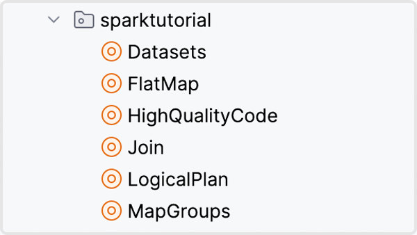 A screenshot from a directory structure of the Spark and Scala course repository.