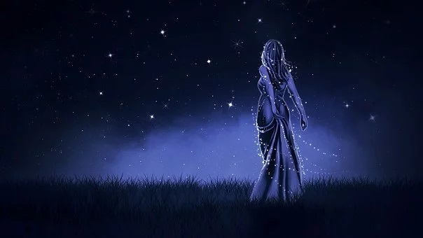 Banner Sprit lady on sky blue background with stars