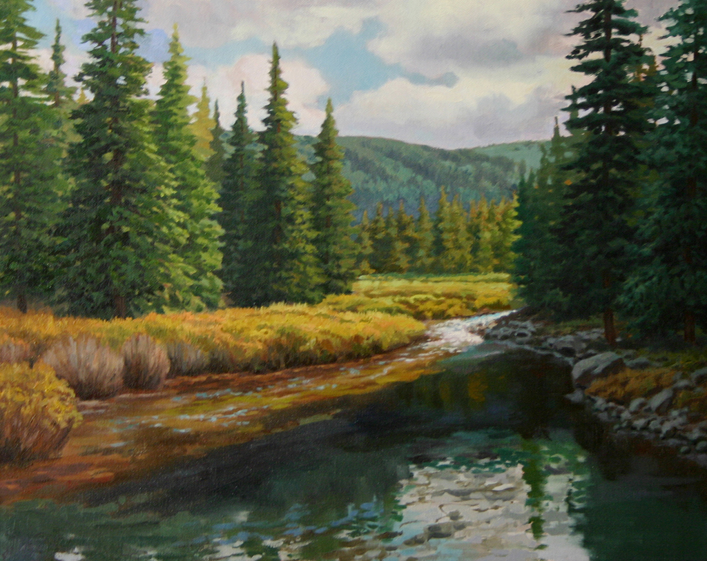 Painting of a high mountain stream