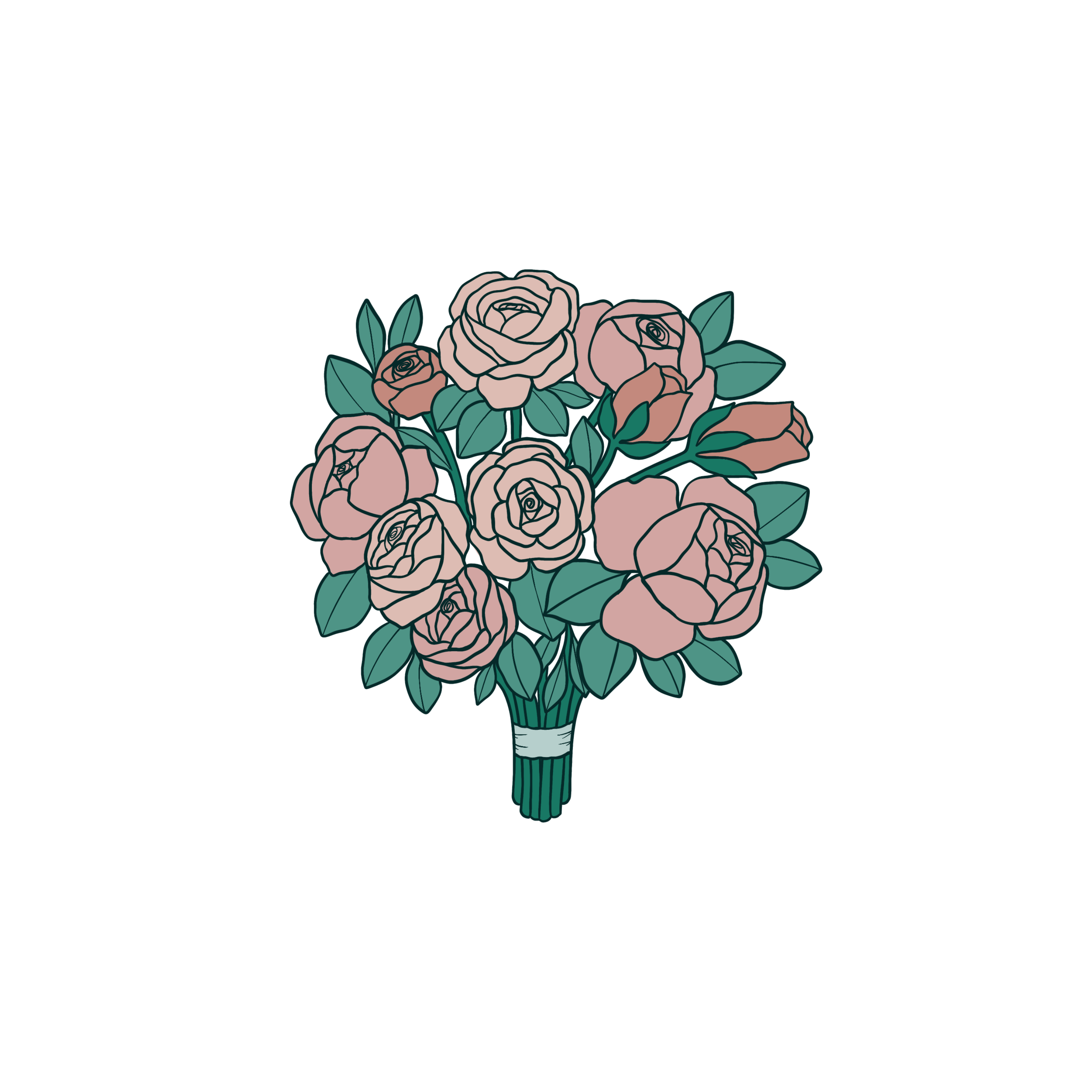 An illustration of a bouquet of pink flowers