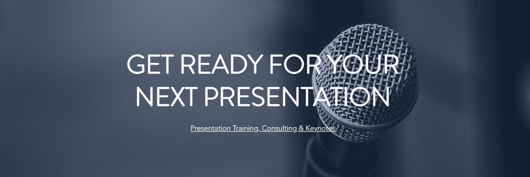 Microphone with text "get ready for your next presentation"