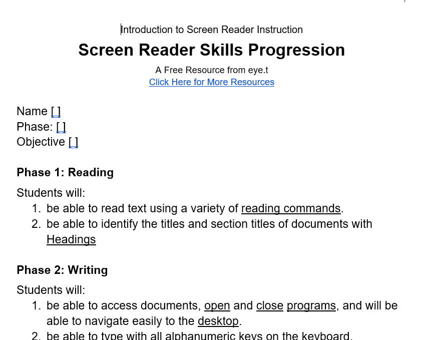 Screen Reader Progression