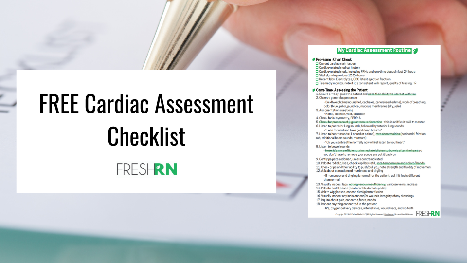 FreshRN cardiac assessment checklist