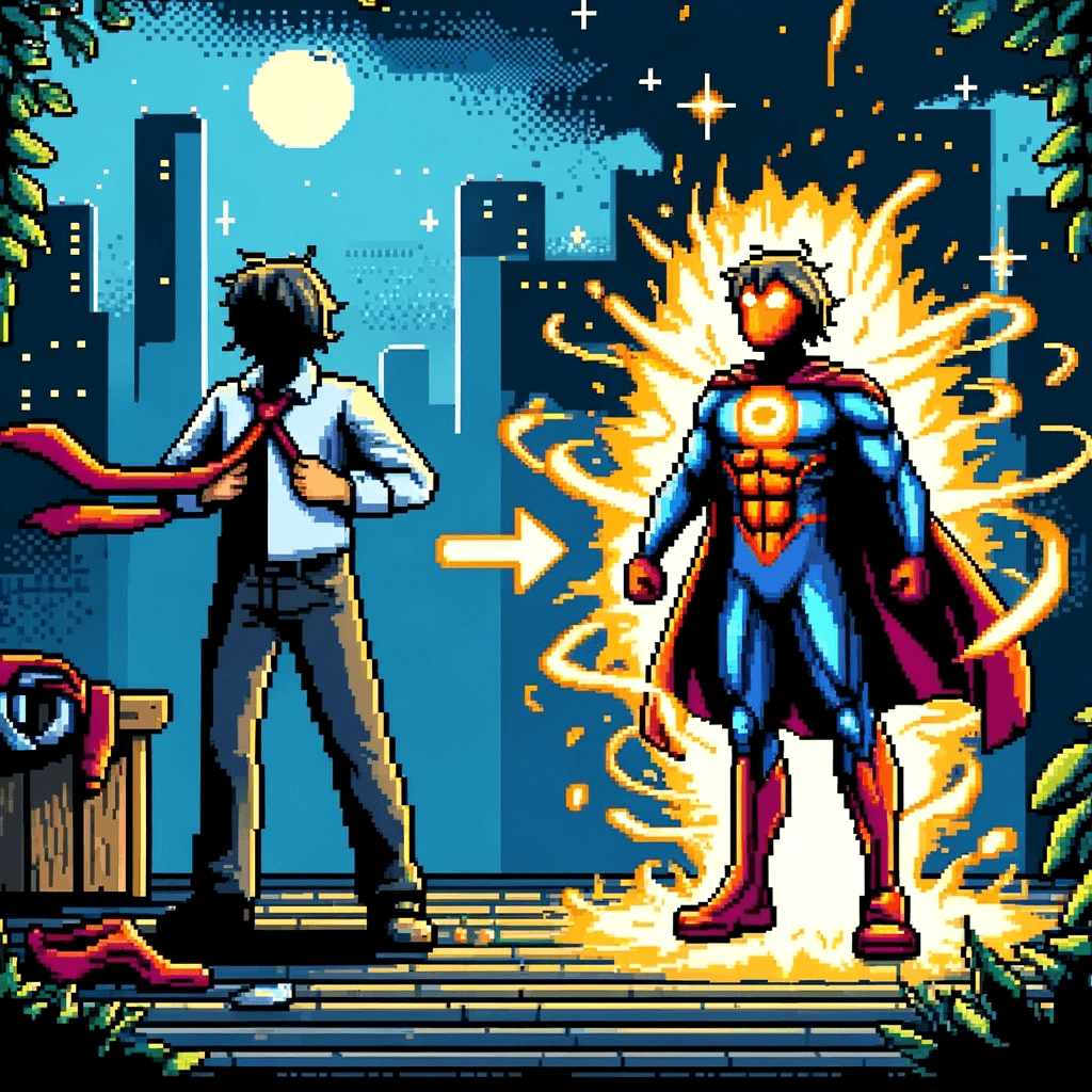 Un superhero en devenir en pixel art