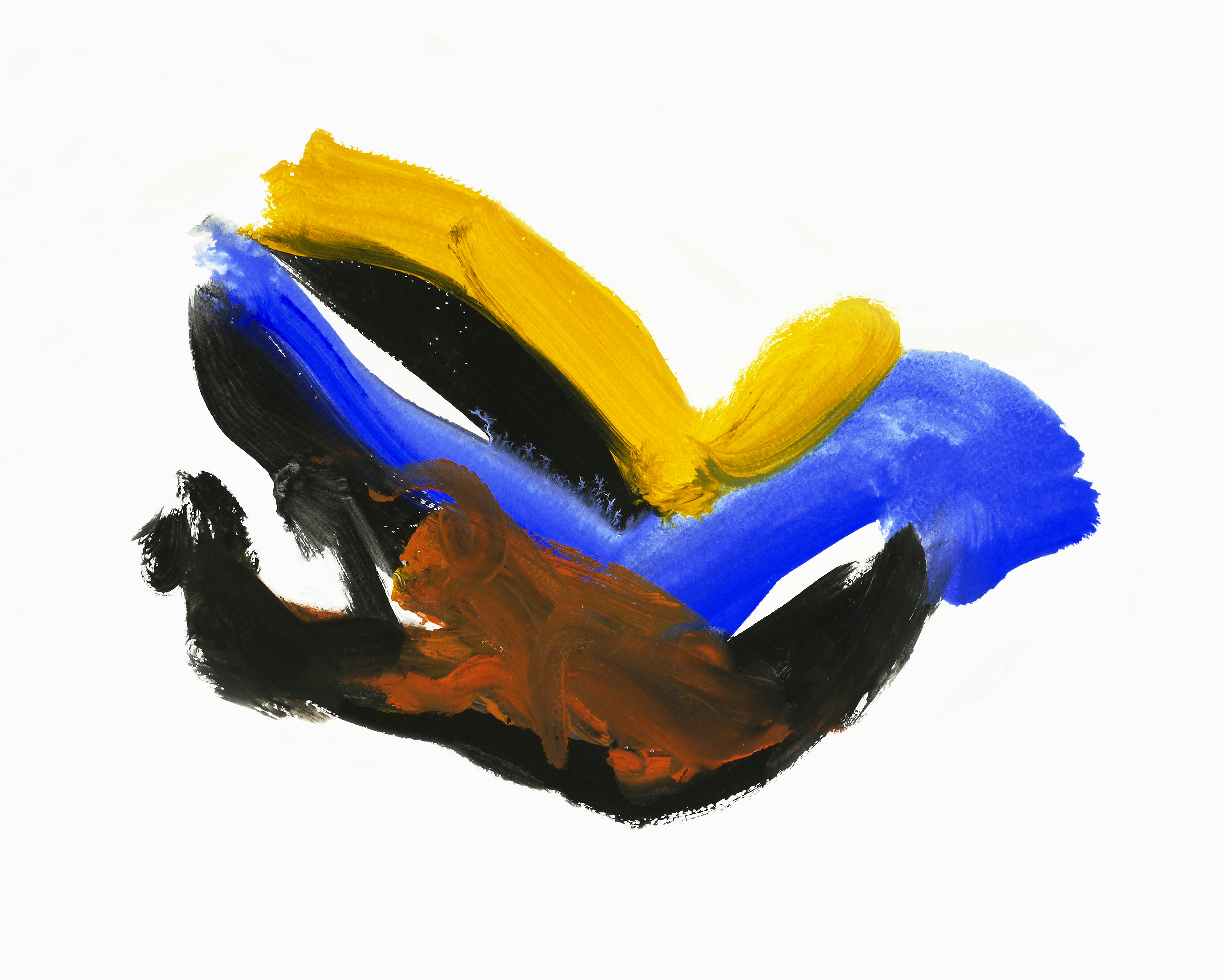 an abstract image with yellow, blue, black and brown swirling colours