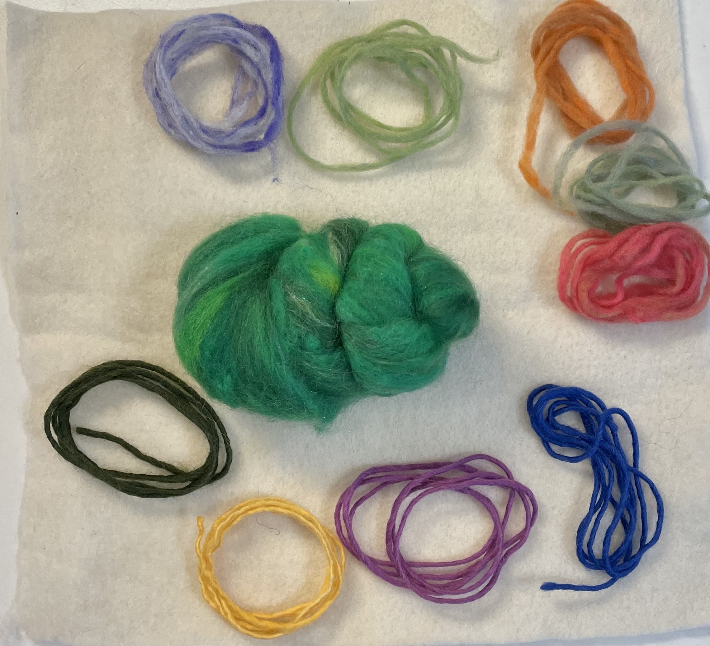 Felting materials, string, roving in all colors for your peace mandala