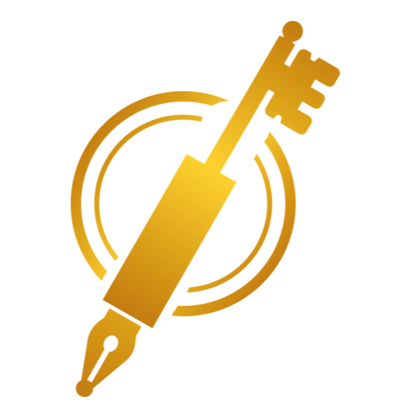 A pen icon with a key on the reverse side