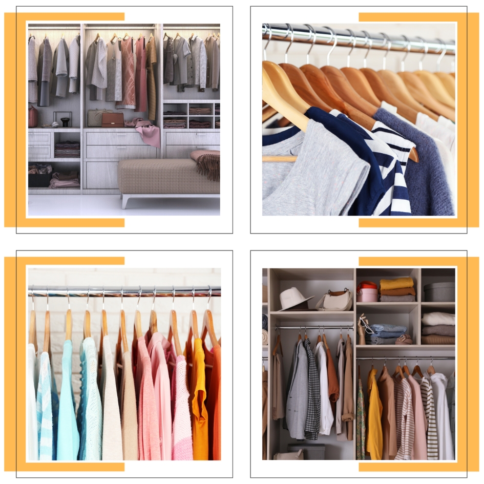 four different photos of 4 beautifully organized closets