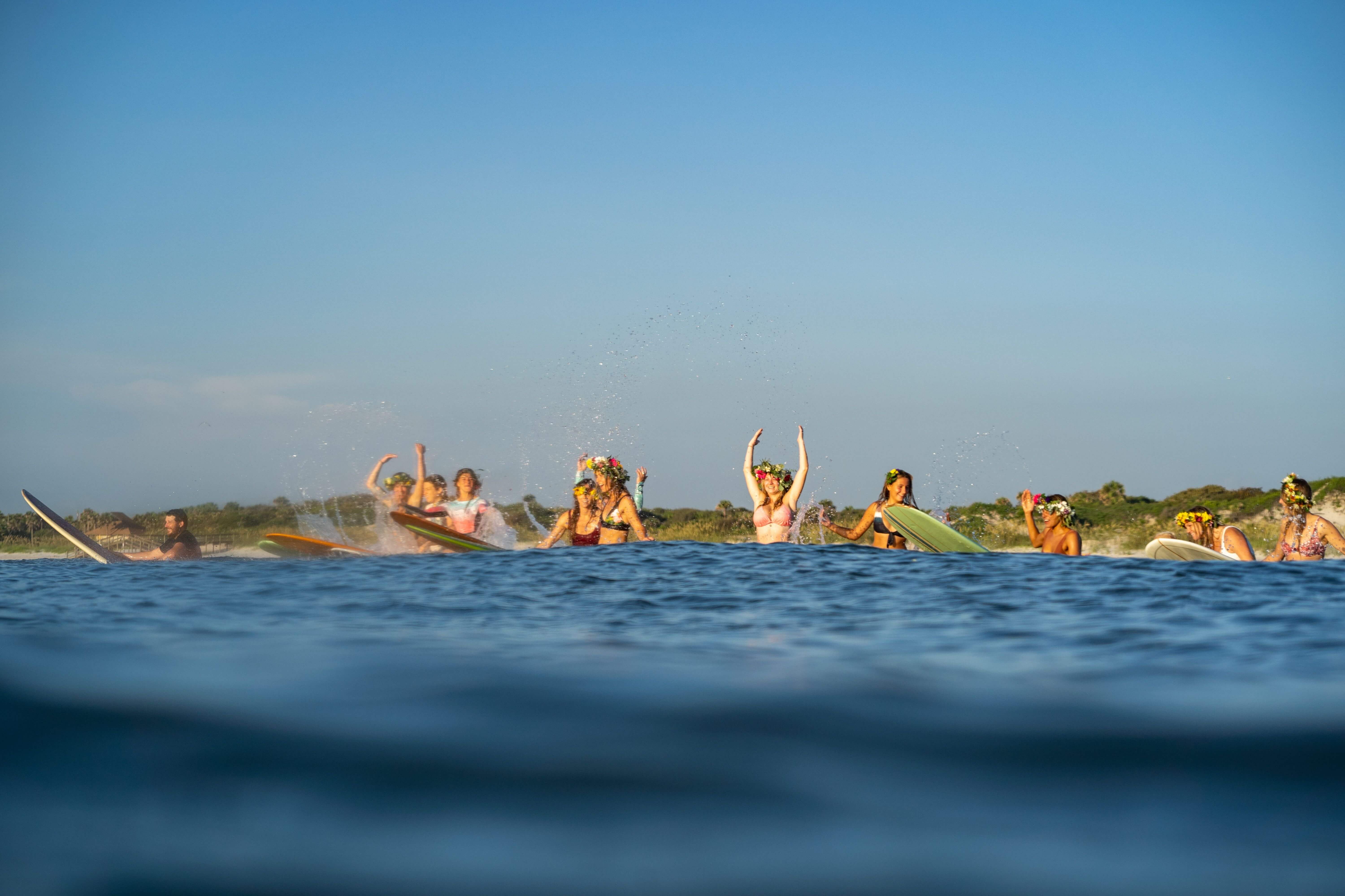 Women surfing