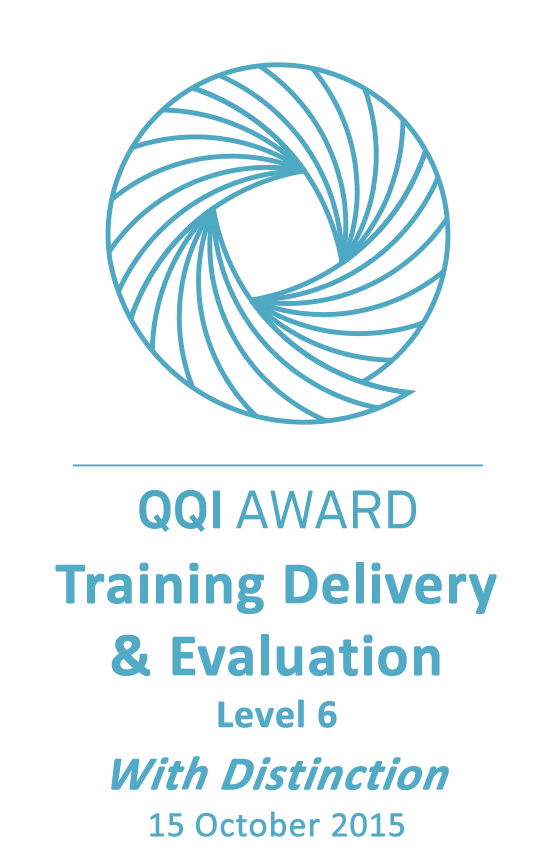 Irish Qualification: QQI Award : TRAINING Delivery and Evaluation Level 6 With Distinction : 15 Oct 2015