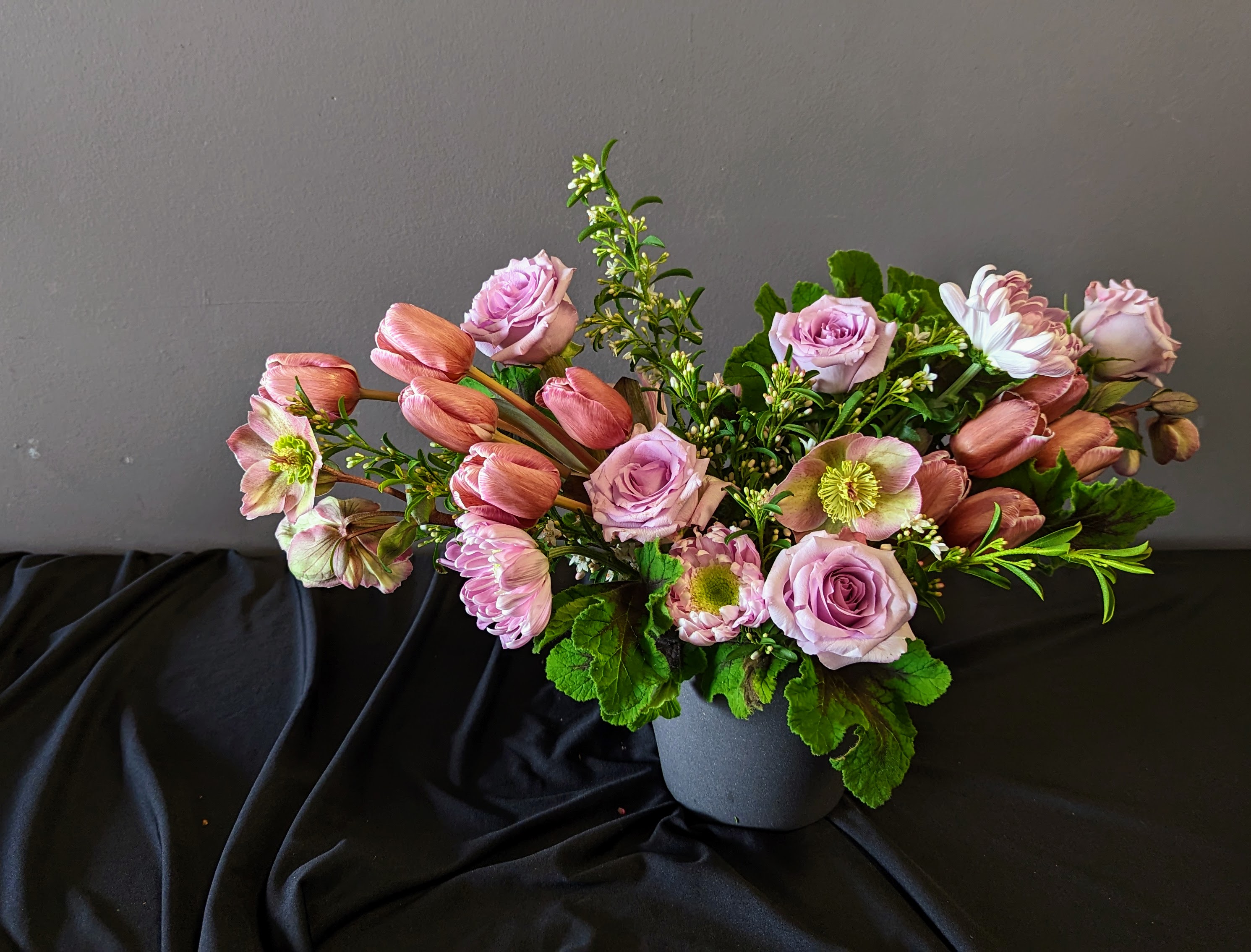 Tulips and Roses in a no foam vase