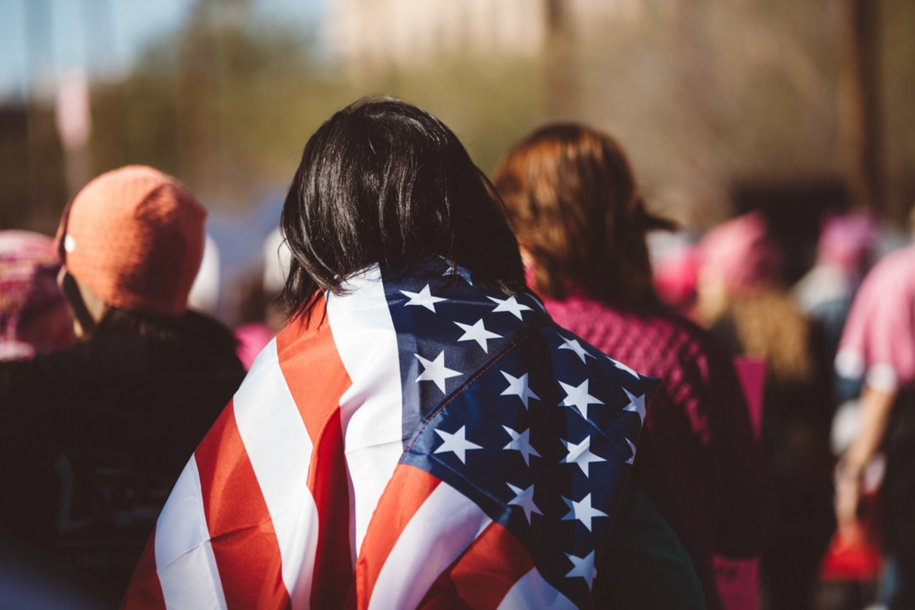 An American flag draped over a person