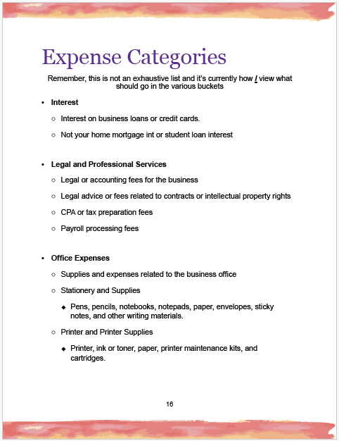 expense categories by month