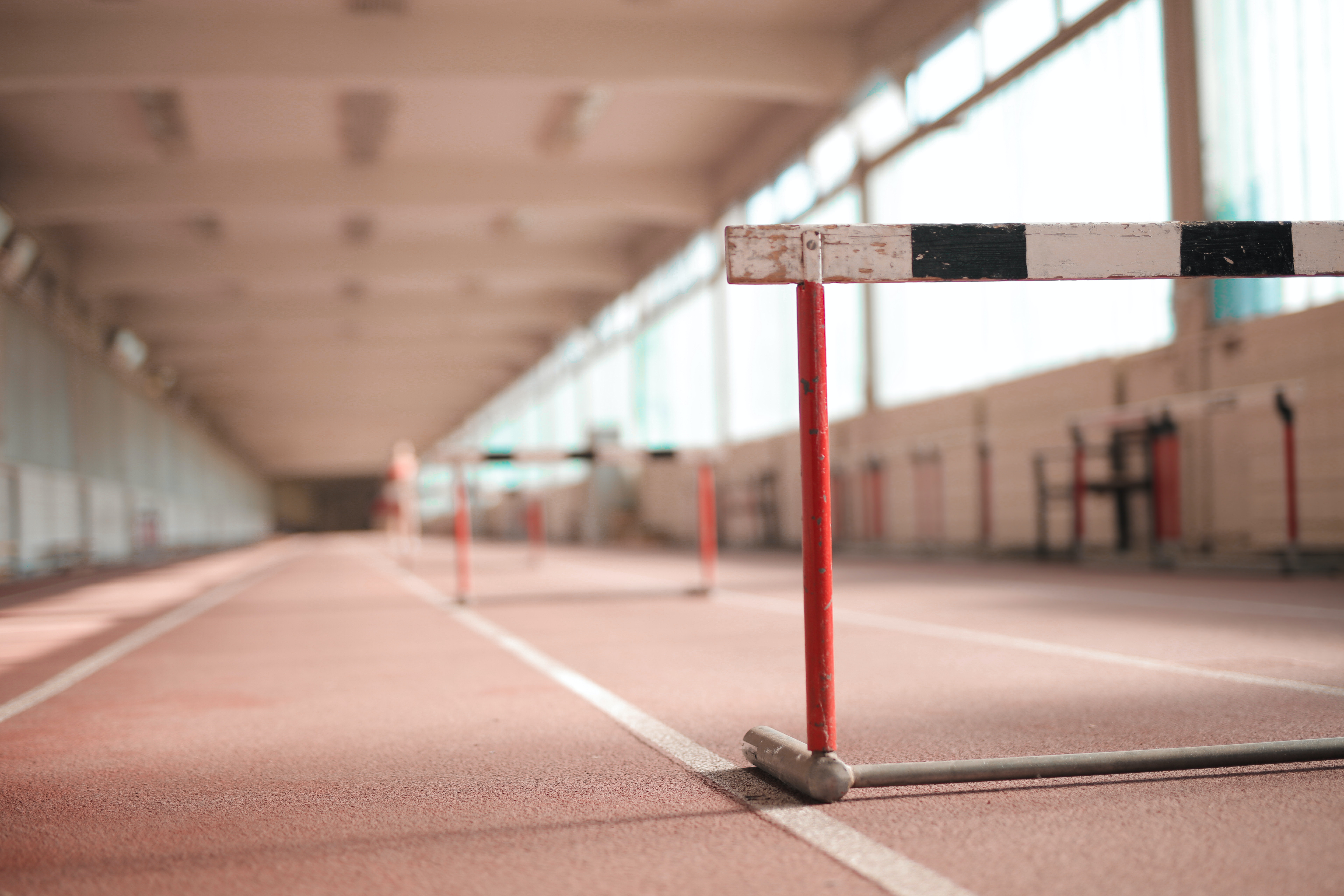 A track with hurdles lined along track 