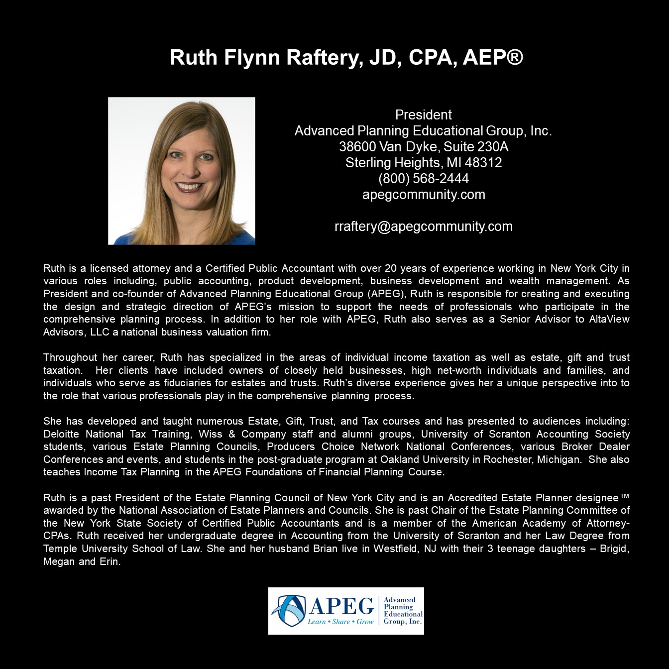 APEG Ruth Raftery Biography