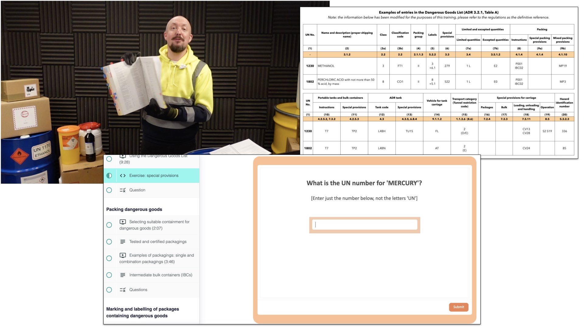 ADR the dangerous goods list