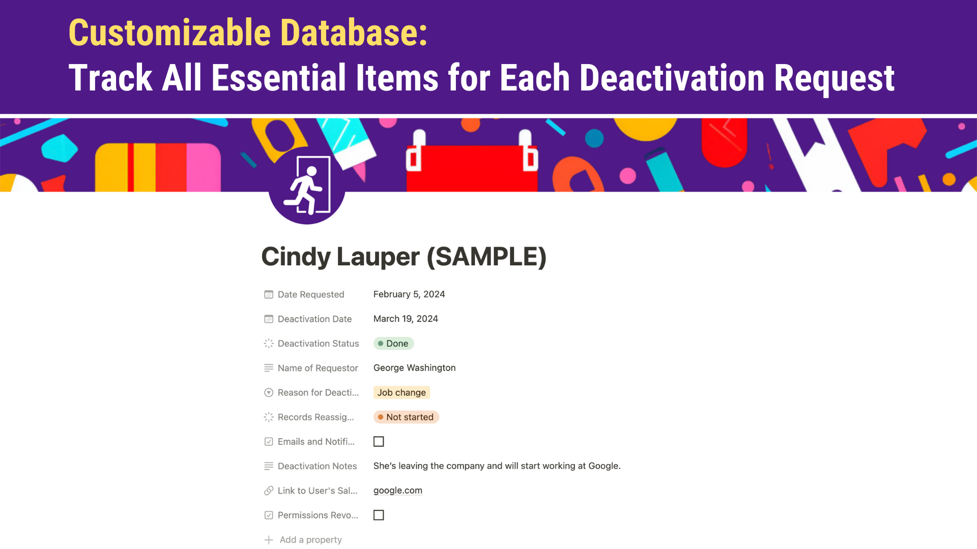 Customizable fields interface of Brainiate’s Salesforce Offboarding Wizard, demonstrating how users can tailor the template to their specific organizational needs.