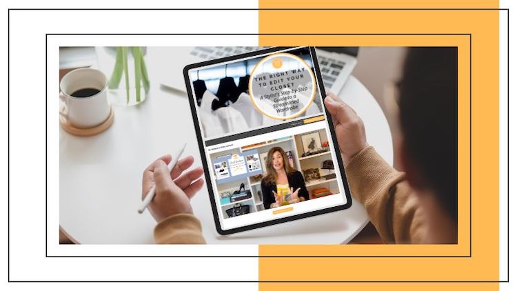 woman holding tablet with video on its screen