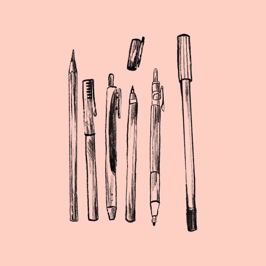 sketch of pens on a pink background