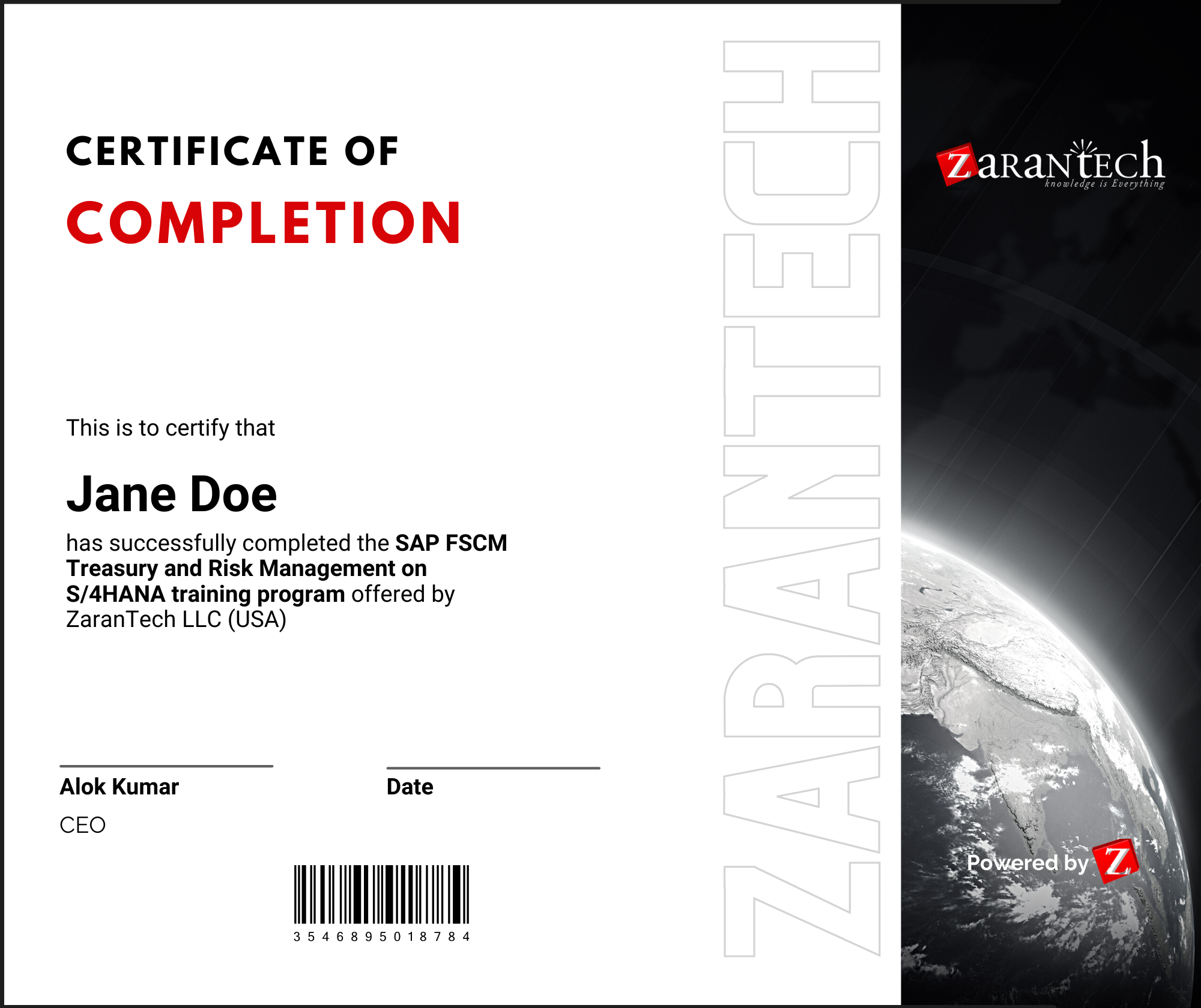 SAP FSCM TRM on S/4HANA - Certificate of Completion