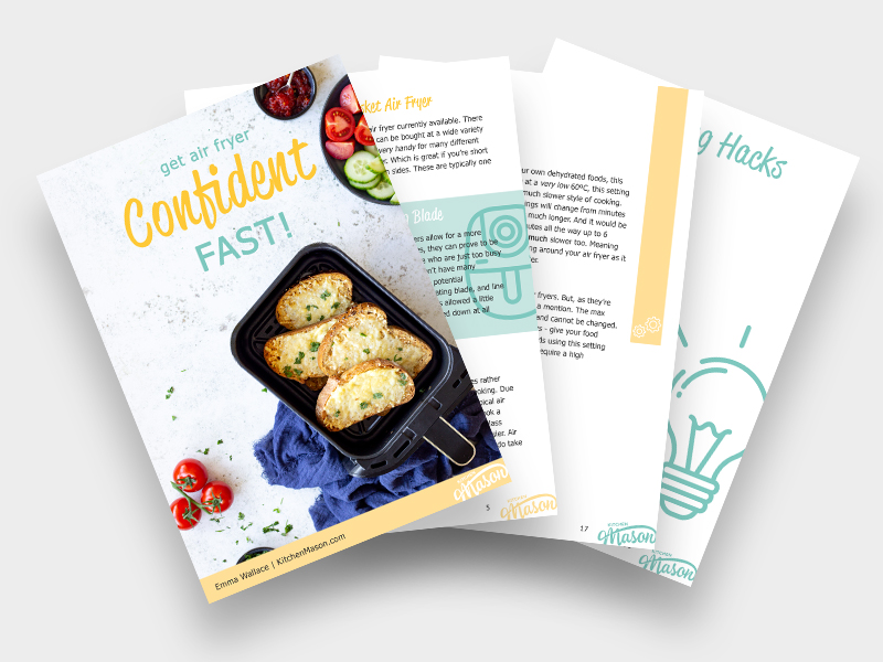 An iPad and iPhone with the cover of Get Air Fryer Confident FAST! ebook.