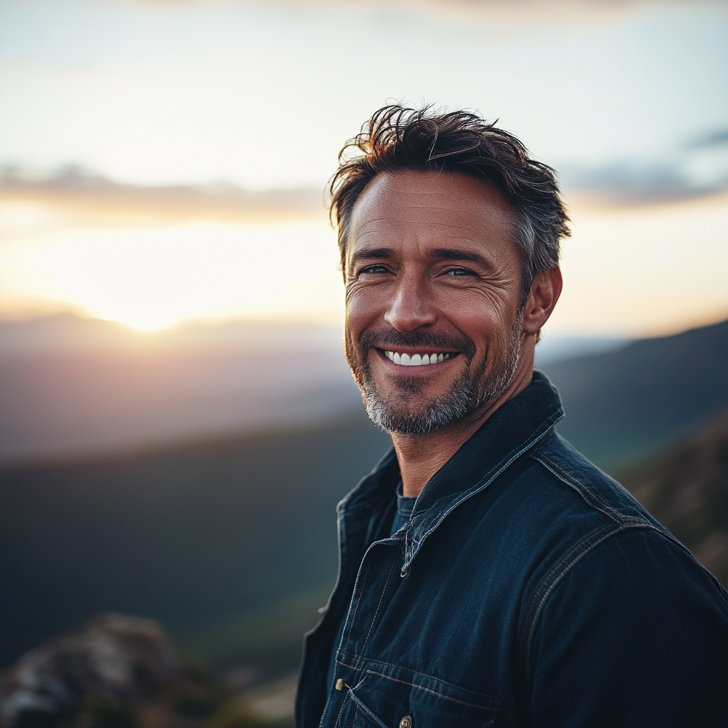 A mid-career professional confidently embracing a new direction in his career, ready to take on new challenges.