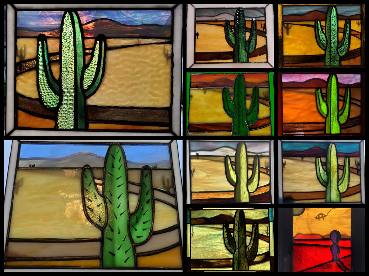 stained glass plating magic cactus landscape