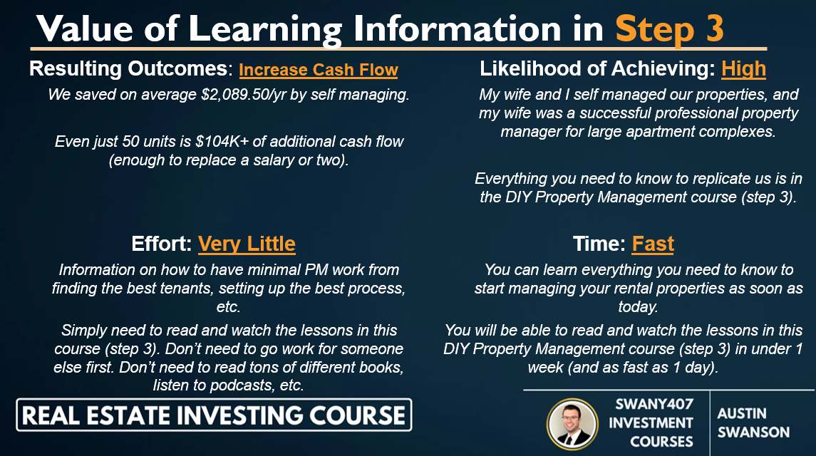 Real Estate Investing, How to Invest, Swany407 Investment Courses, Benefits of Investing in Real Estate, Investing in Commercial Real Estate, Investing in Residential Real Estate,  Financial Benefits of Owning Residential Real Estate, Leverage, Price Appreciation, Mortgage Paydown, Inflation Hedge, Cash flow, passive through property management, tax benefits, interest payments tax deductible, depreciation, 1031 exchanges, - Leverage: Banks will loan 75-80% (all the way to 96.5-100%) of the purchase price, at currently low interest rates for very long periods of time (ex: 30 years). Makes it more accessible to invest from requiring less money, which also leads to higher returns and the ability to scale faster and easier.  - Price Appreciation: Over time, the value of real estate can appreciate from increase in demand, decrease in supply, general inflation, forced appreciation from rehabs or increasing net operating income with commercial real estate, etc.  - Mortgage Paydown: Rental income is used to pay down the mortgage, leading to the owner having increasing levels of equity / ownership of the property. Once the mortgage is paid off, the value of property is owned in full by the owner.  - Inflation Hedge: Have the ability to increase rent over time, offsetting any increases in other expenses, leading to maintaining or increasing the purchasing power of the cash flow.  - Cash Flow (Passive): Cash flow is the rental income left over after paying debt, insurance, taxes, repairs, capital expenditures, vacancy, etc. This remaining amount can be used to scale further and increase future cash flow more, or it can be used as another source of income. Cash flow can be more passive, such as with property management.  - Tax Benefits: Interest payments on mortgages are tax deductible. Depreciation can be used to offset income generated by the renal properties. Other benefits to defer taxes, like 1031 exchanges. Ability to refinance tax free.