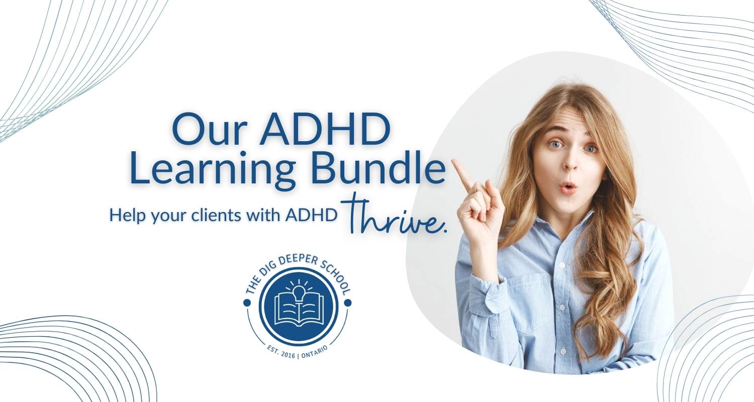 Image reads Our ADHD Therapist Learning Bundle, healing your clients with ADHD thrive