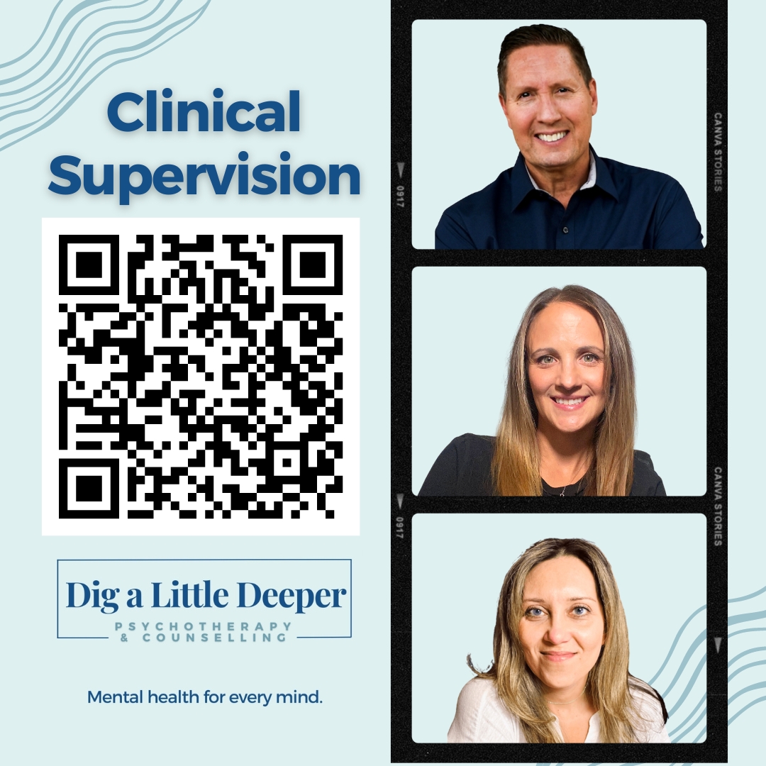 QR code for Clinical Supervision at Dig a Little Deeper with images of three supervisors