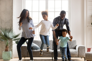 Happy family in living room