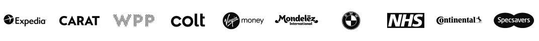 Expedia CARAT WPP Colt Virgin Money Mondelez BMW NHS Continential Specsavers logos