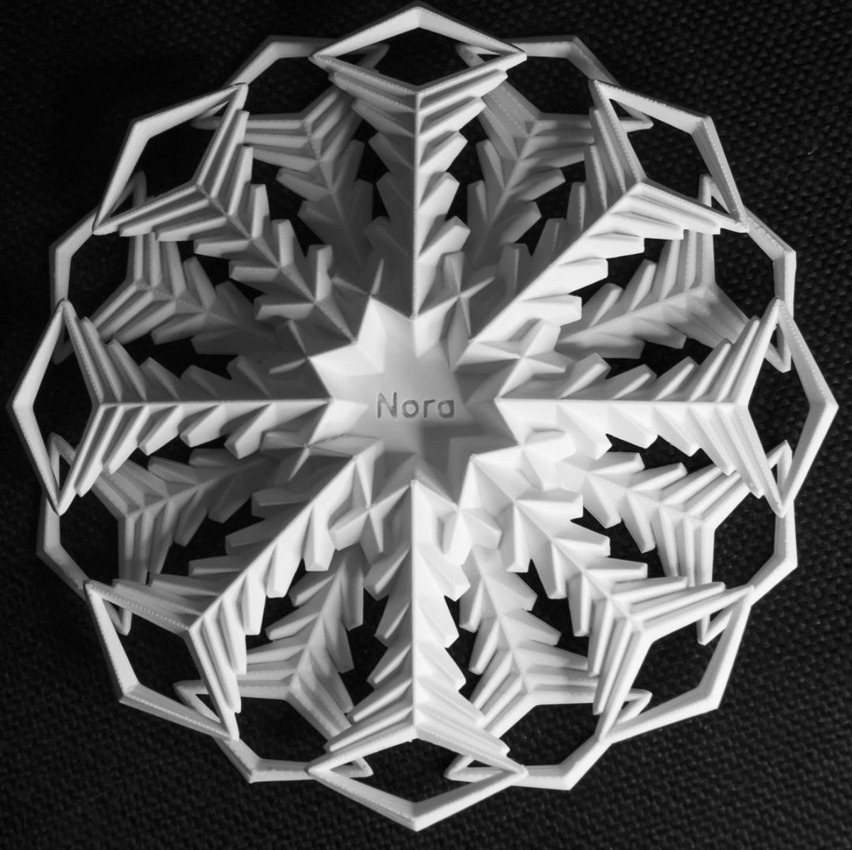 Picture of a 3D printed snowflakes